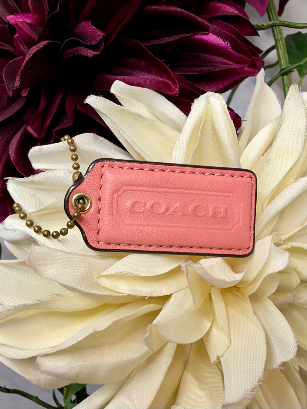 COACH Pink Leather Mini Tag Keychain. PRELOVED
